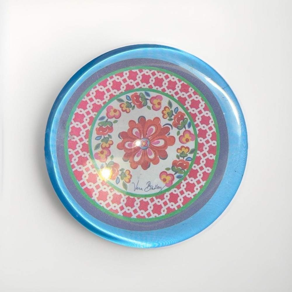 Vera Bradley English Garden Glass Paperweight Round Floral Dome with Box